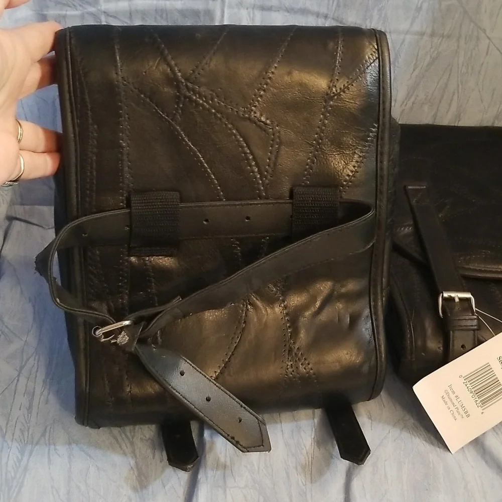 Diamond plate Buffalo leather sissy bar bag